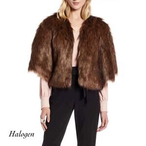 Halogen Brown Faux Fur Capelet Shoulder Shrug NWT One Size